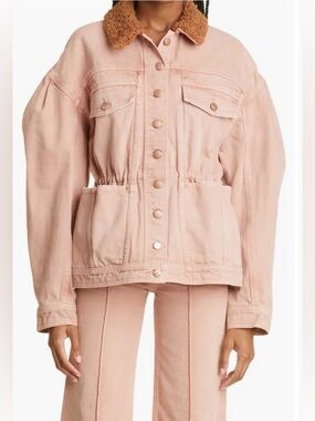 NWT Ulla Johnson Blush Pink Sherpa-Collar Denim Jacket